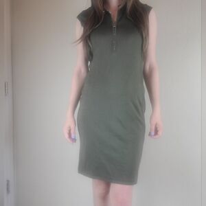 Ralph Lauren Silver Zipper Pull Stretch Dress Size Medium Army Green